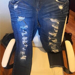 torrid Distressed Dark Blue Ankle Jeans